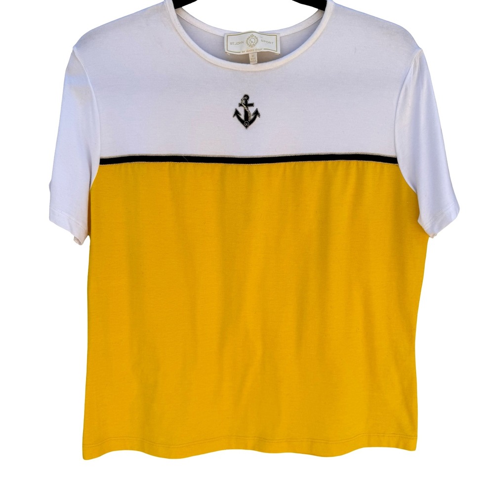 St John Sport Vintage 90s Yellow Nautical Anchor Coastal Americana Yacht‎ Top M